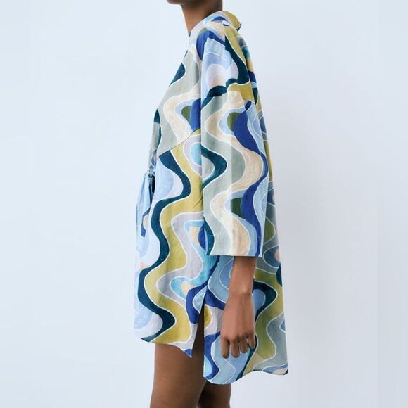 ZARA PRINTED LONGLINE BLOUSE - Picture 2 of 10